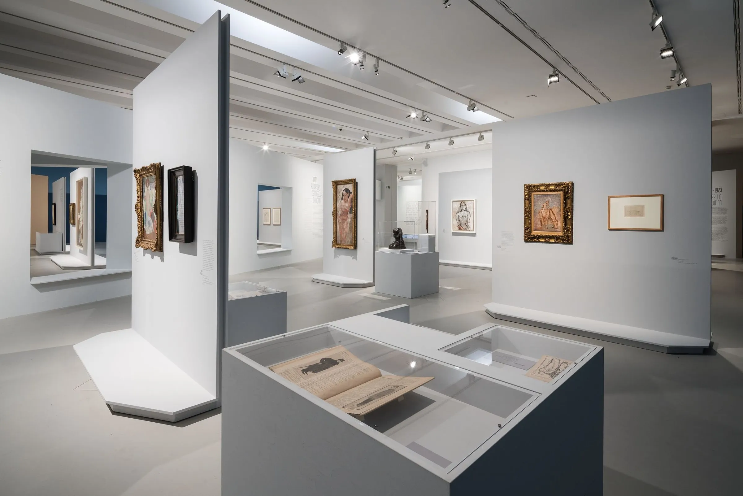 Vitrine centrale et cloisons à pans coupés