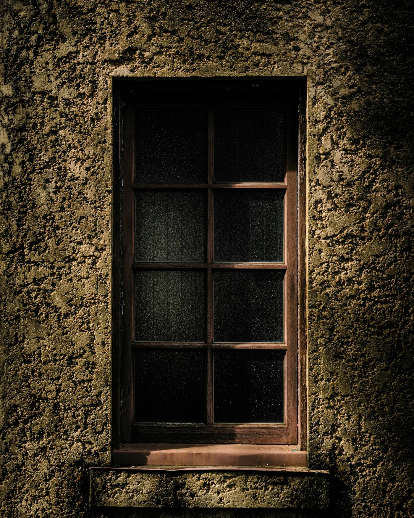 Fenêtre à petits bois dans un mur enduit