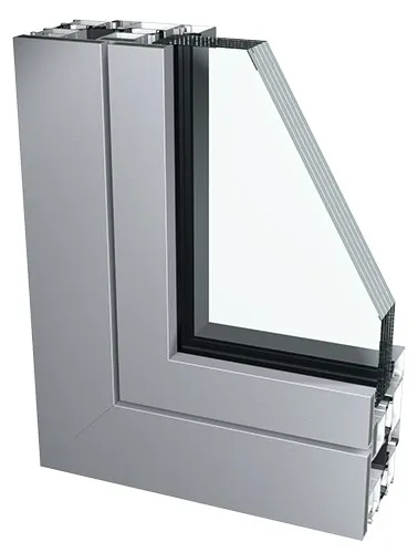 Angle d'un profilé aluminium de porte pare-balles et son vitrage feuilleté multicouche