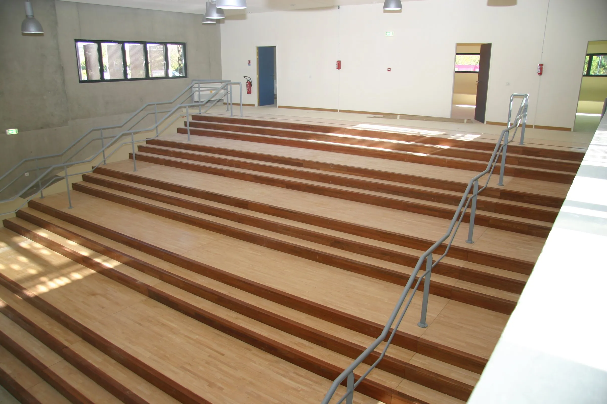 Grand gradin en bois avec main courante inox