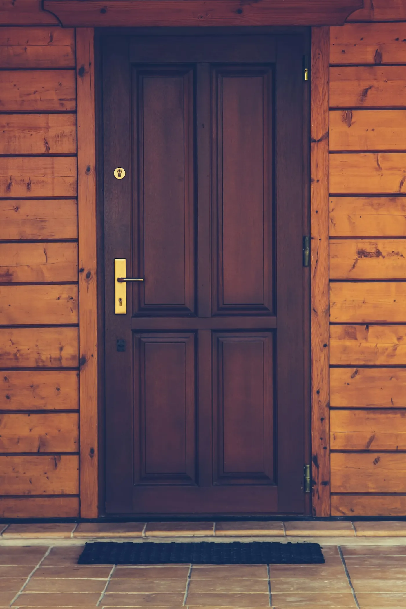 Porte d'entrée en bois massif à panneaux